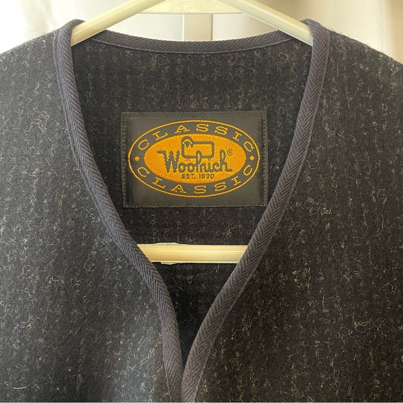 Woolrich Vintage 4 Pocket Black Pinstripe Wool Buckleback Utility Vest - Picture 5 of 8